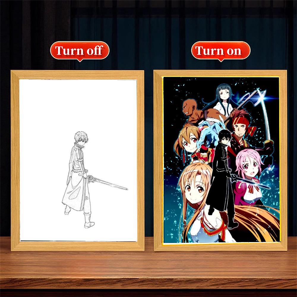 

Аниме Фигурка Sword Art Online Световая картина Фоторамка Фигурка Кирито Светодиодные лампы Домашний Декор для Спальни Декор для Стола Подарок на День Рождения Лунная лампа USB Plug