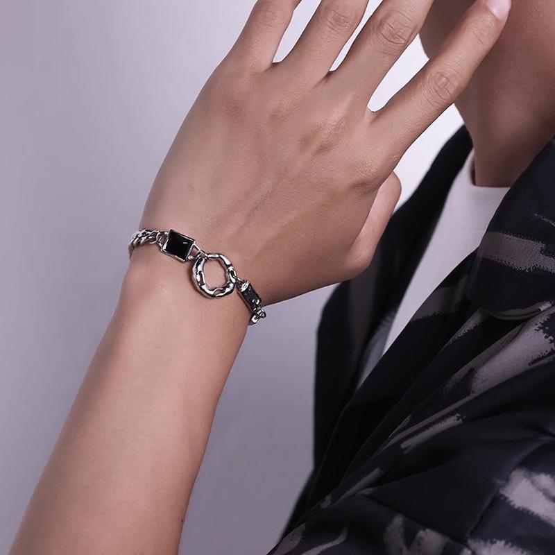 Fashionable And Creative Irregular Circular Zircon Bracelet Neutral And Cool Punk Style Silver Color Daily Party Jewelry Gift