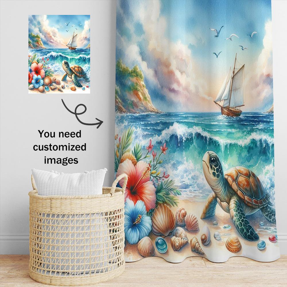 Beach With Blue Sea Scenery Shower Curtain Washable Dirt-Resistant Shower Head Waterproof Polyester Bath Curtain For Home Decor