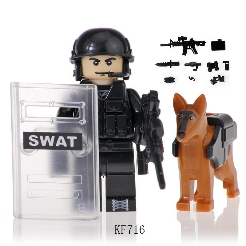 Compatible Military Special Forces Soldiers Police Minifigures Weapons Model Building Blocks Ww2 Kids Toys Gifts