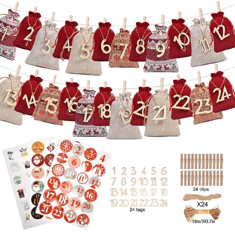 Christmas Countdowns Bag With Reinforced Drawstring Sustainable Burlap Fabric For Seasonal Surprises