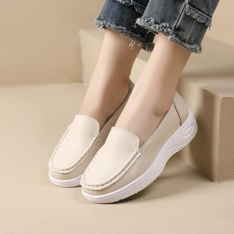Fashion GKTINOO Women Wedges Platform Shoes Fashion Comfortable Sneakers Casual Slip-on Women's Loafers Soft Sole Genuine Leather Shoes