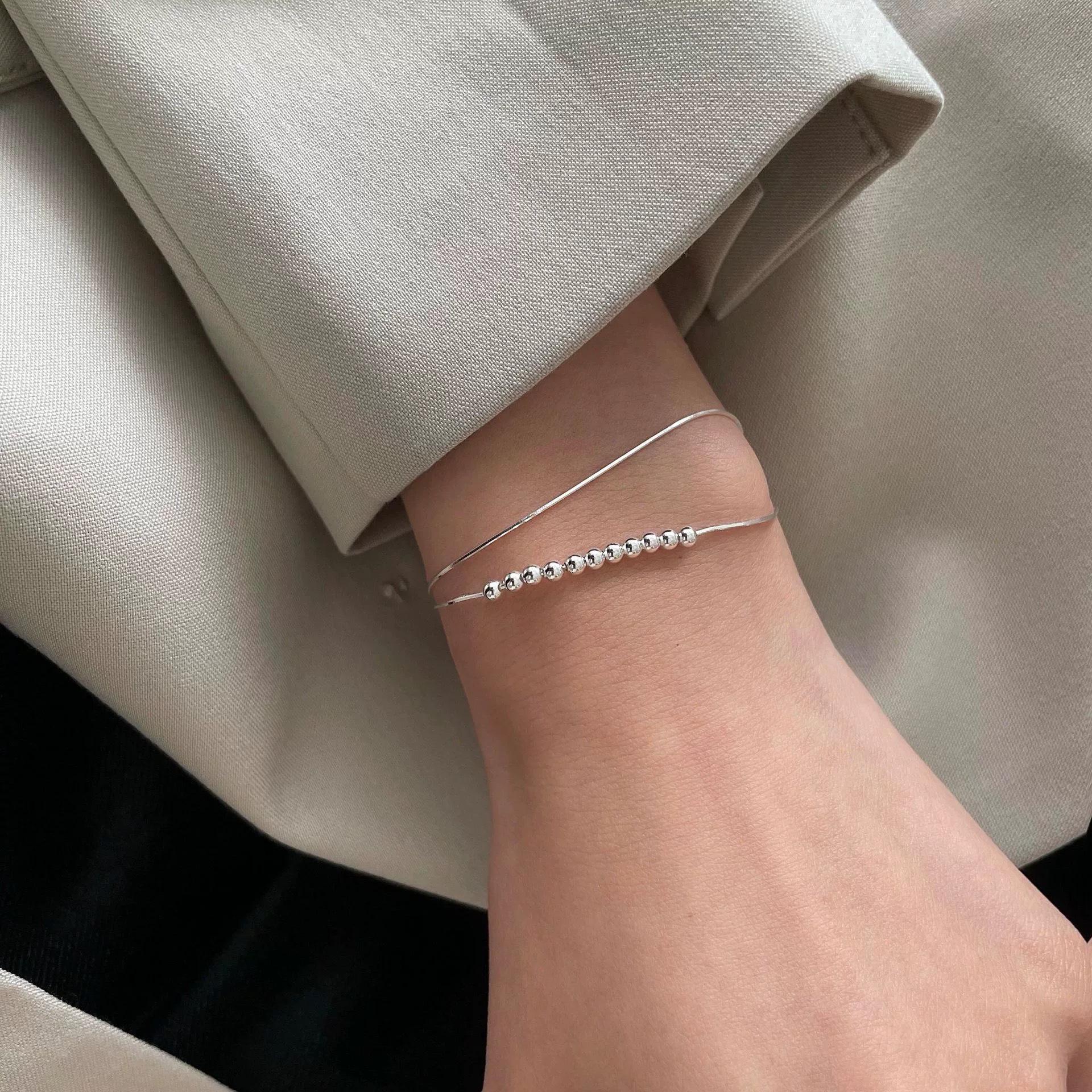 Zhao Lusi Style Double Layer Silver Bead Snake Chain Bracelet - Women s Luxury Jewelry