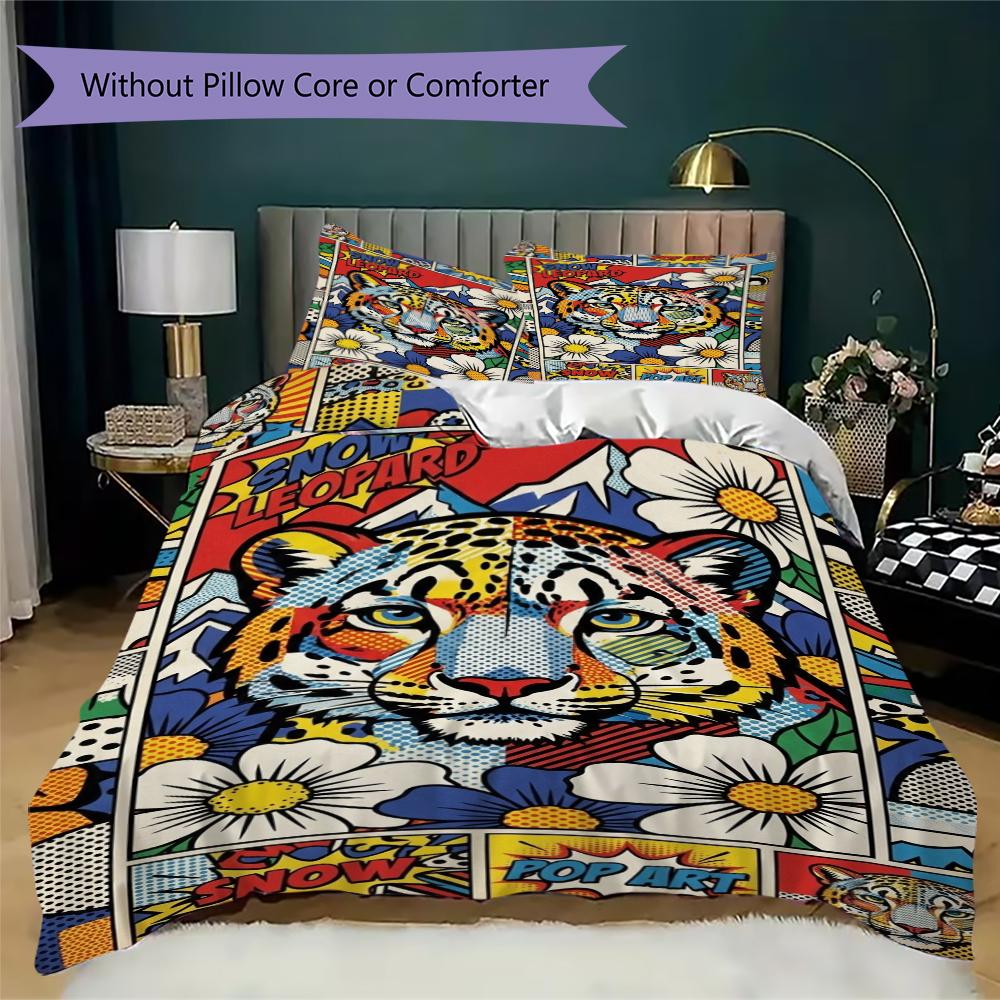 Snow Leopard Animal Pattern Bedding uilt Set uilt Cover Pillowcase Home Decoration Birthday Gift (1 * duvet cover + 2 * pillowcase without core)111