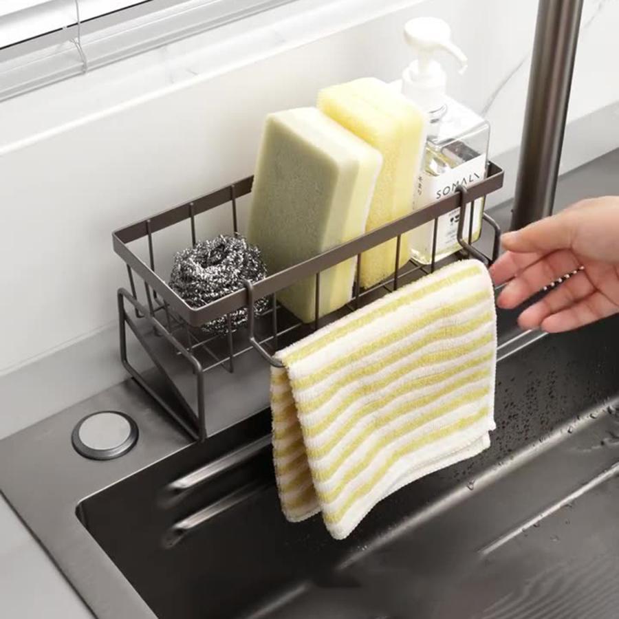 Küchenschwammhalter Edelstahl Spüle Abflussregal Seifenabtropffläche Handtuchhalter Regal Organizer Badezimmer Aufbewahrungszubehör