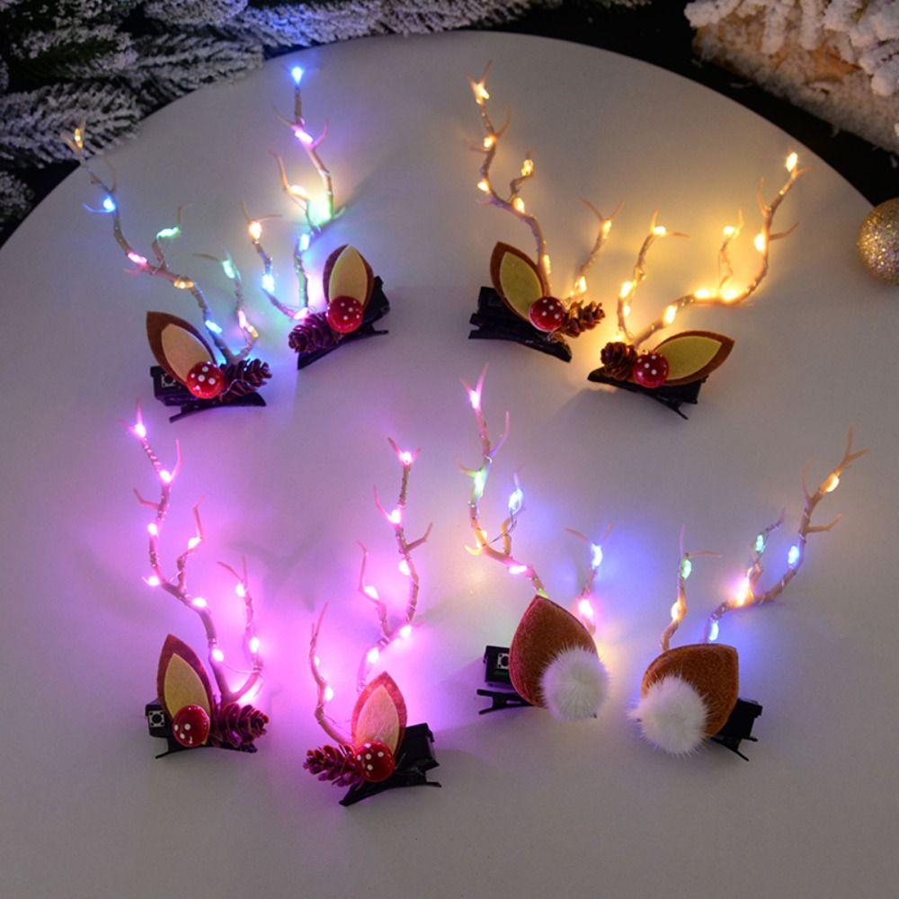 Branch Christmas Antlers Hairpin Deer Horns Glowing Hair Clip Cute LED Christmas Headband  Men