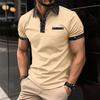 Men's Fashion Collar Print  Loose Polo Shirts Short Sleeve Turn-down  Solid Color Simple T-shirt Top