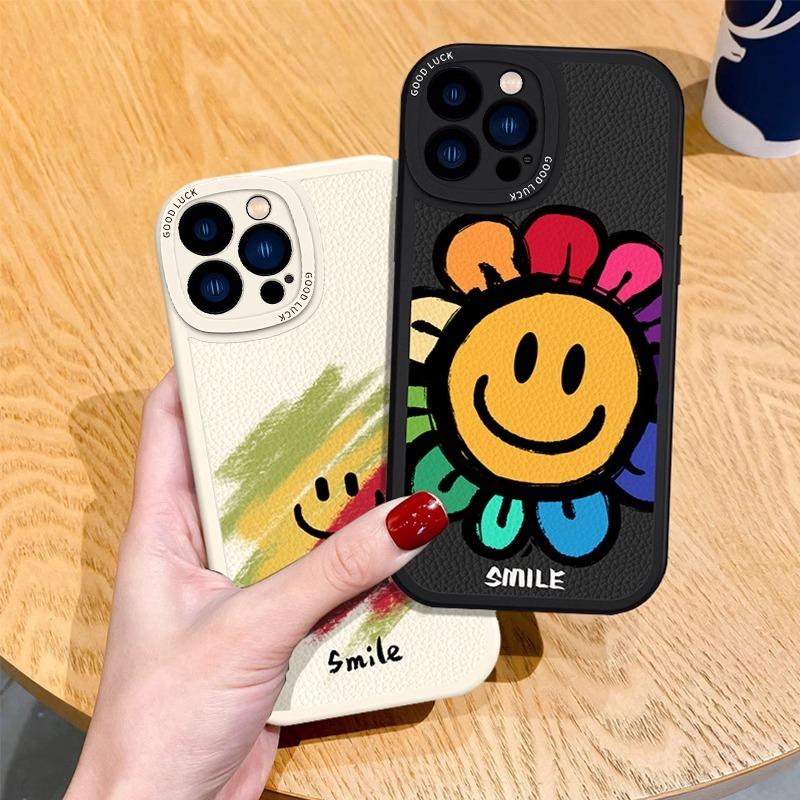 Flower smiley face Apple 11promax mobile phone case 11pro simple black and white 11/11 couple protective case for men and women