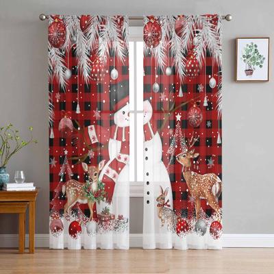 Kerst Sneeuwpop Rendier Gordijnen Voor Woonkamer Slaapkamer Huisdecoratie Raam Voile Tule Gordijn Draperieën