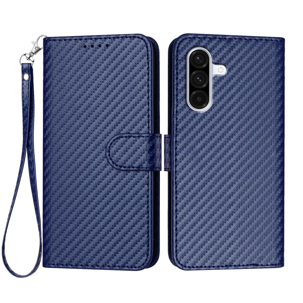 For Samsung Galaxy A36 5G Wallet Case with Strap Carbon Fiber Texture Leather Mobile Cover