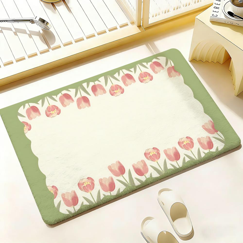 Ins Style Blumen und Tiere Fußmatte Schlafzimmer Wohnzimmer Flanell Fußmatte Rutschfest Heimdeko