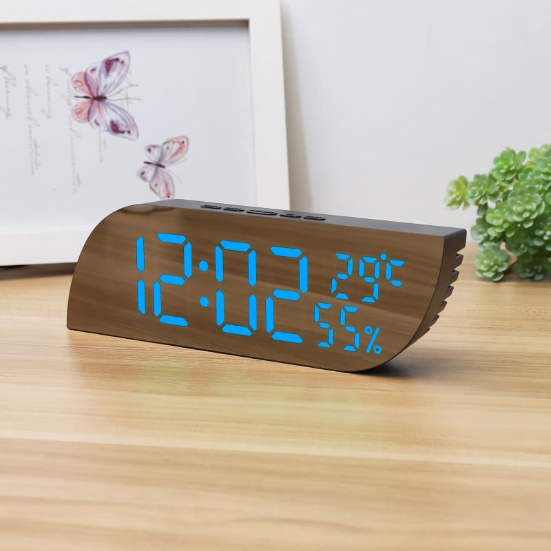 Living Room and Home Water Drop Mirror LED Digital Temperature and Humidity Electronic Clock Desktop Sleep Alarm Clock Bedside Clock Gift