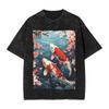 Koi Karpfen Fisch Japanische T-Shirts Gewaschen Kurzarm Harajuku T-Shirts Vintage Herren Damen Streetwear Bedrucktes T-Shirt