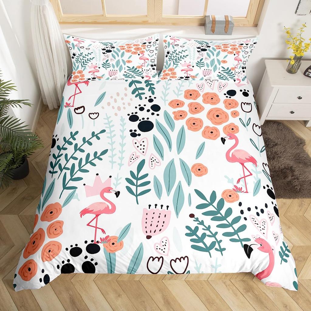 Comforter Queen Size Pink Flamingo Boys Girls Palm Leaves Bedding Set For Couples Bird Print Comforter Set