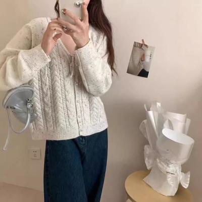 Ideas Mixed Color Yarn Twist Texture Knitted Cardigan Women's Lace-up Age Reduction Loose Soft Waxy Gentle Wind Jacket Women's
