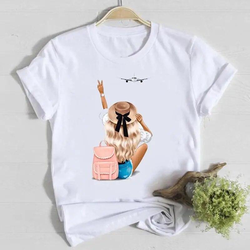 Coffee Happy Time Cute Summer Short Sleeve Casual Tee Top Clothes Fashion Shirt Lady Tshirt Female T Women Graphic T-shirts