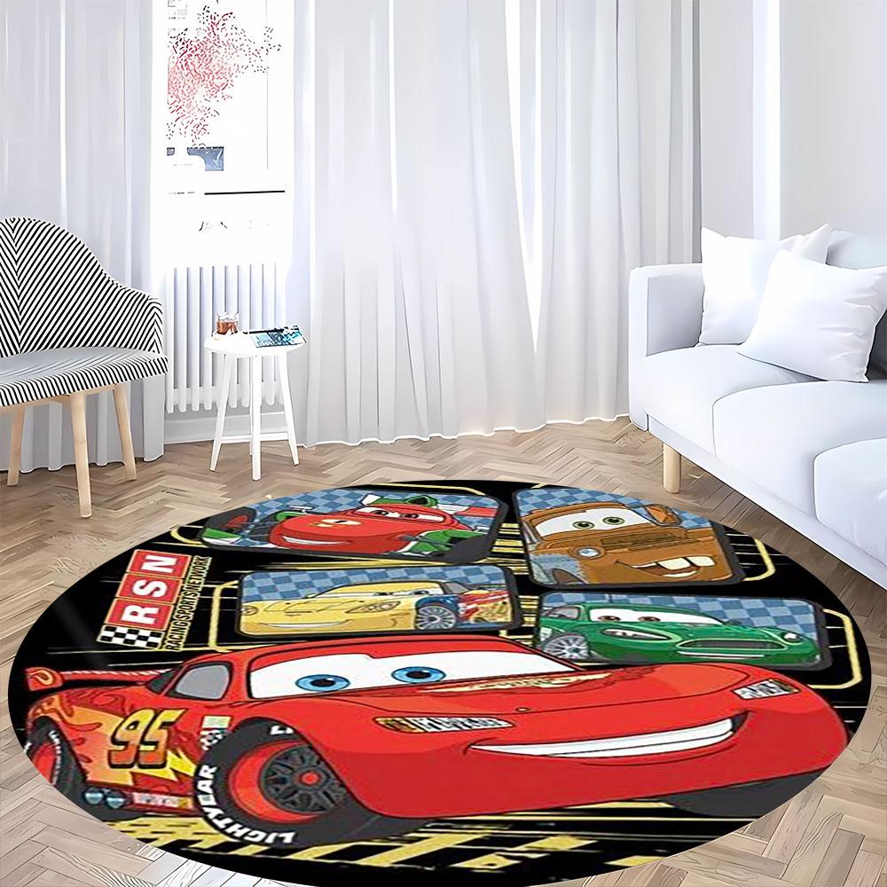 Tappeto Rotondo con Popolare Motivo Auto da Corsa Tappeto Circolare per Camera da Letto Bambini Tappetino Antiscivolo McQueen per Decorazione Casa