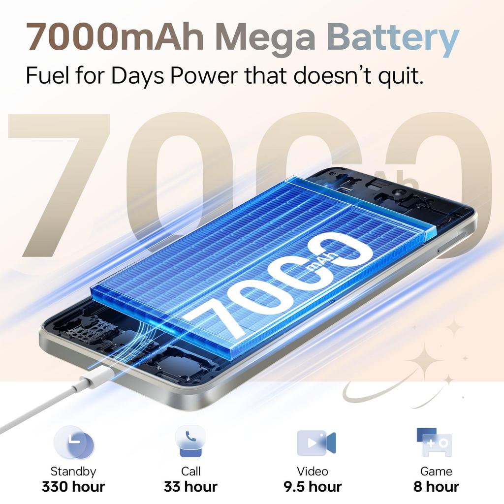 Cubot Note 60 Smartphone - 7.2 Inch 120Hz Display, 7000mAh, 16GB+128GB Android 15, 48MP Camera, 4G Dual SIM/Face ID/NFC/GPS/Dual Speakers