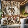 Simple Swan Shower Curtain Set - Geometric Animal Pattern, 3D Design, Includes 12 Hooks, Polyester Fabric, Modern Bathroom Decor