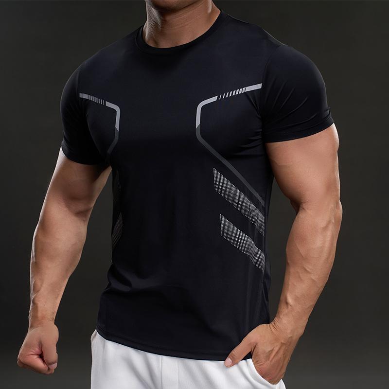 

Фитнес Дышащая Летняя Новинка Повседневная Футболка с Коротким Рукавом Модная Спортивная Облегающая Эластичная Уличная Футболка Мужская M чёрный
