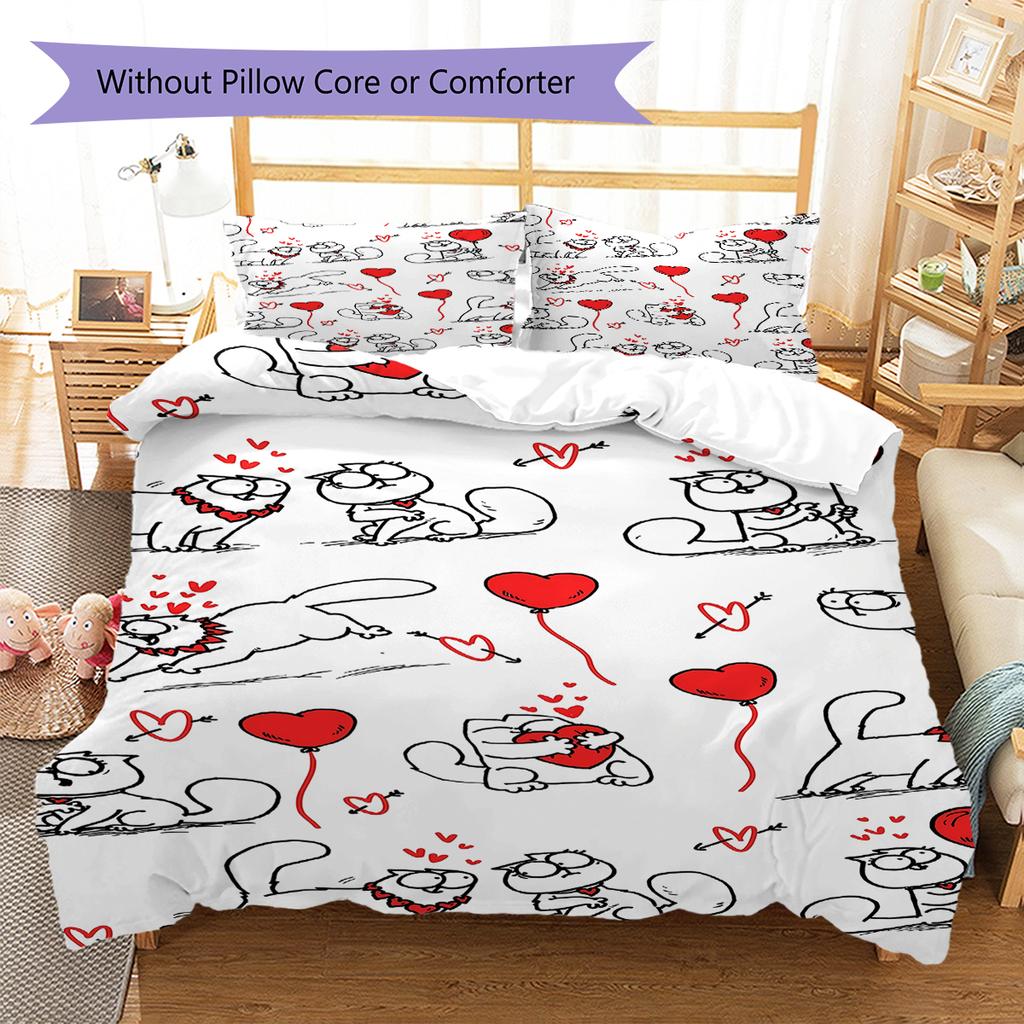 Simon's Cat Pattern Bedding,Quilt Set Quilt Cover Pillowcase Home Birthday Gift (1 * Duvet Cover + 2 * Pillowcase, Without Core)
