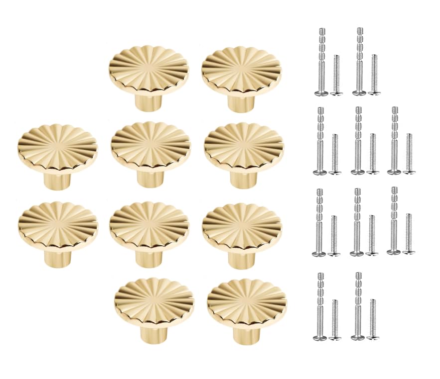 10 Pack Gold Cabinet Knobs, Zinc Alloy Drawer Knobs Kitchen, Retro Brushed Dresser Knobs Round Hardware Handles Knobs for Kitchen Bathroom Cupboard.