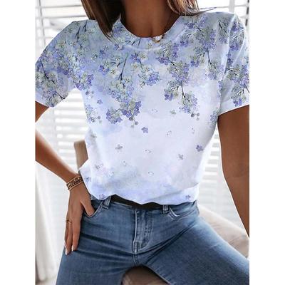 Summer Round Neck 3D Flower Print Top Fashionable Casual Short Sleeved Women's T-shirts