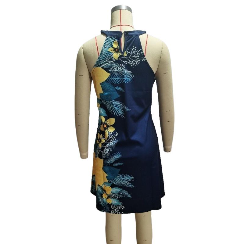 GMXIA Women's Fashion Casual Printed Hanging Neck Hollow Out Dresses