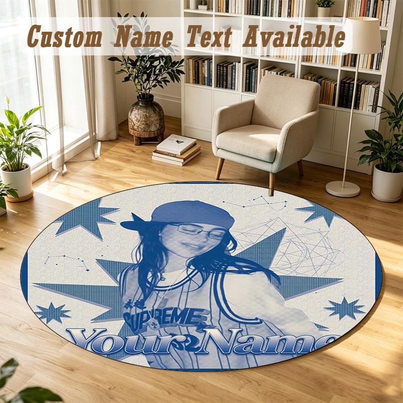 Round Rug Custom NameBillie Eilish Pattern Non Slip Carpet Home Floor Decor