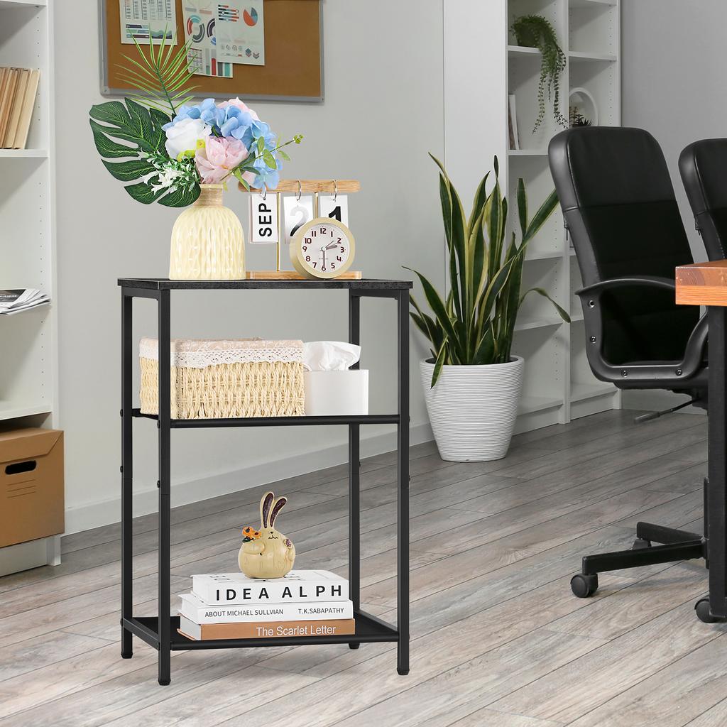 3-Tier Metal Narrow Rustic Brown Bedside Table for Small Spaces, Bedroom/Living Room, Durable Frame