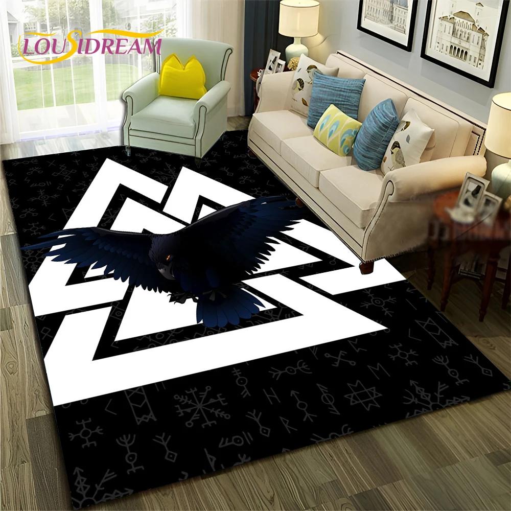 Nordic Viking Odin Valhalla Valknut Carpet Rug for Bedroom Living Room Home Sofa Decoration,Children Game Large Decor Floor Mat