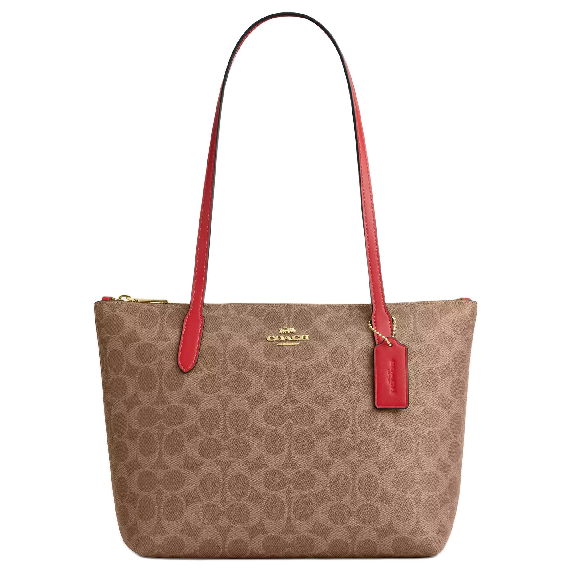

Coach Fiona 24 Logo Tote Bag Shopping Bag Coated Canvas Handheld Shoulder Bag Medium Women tote Sandalwood CBT18-IMYGS Basic Set (Bag+Dust Bag)