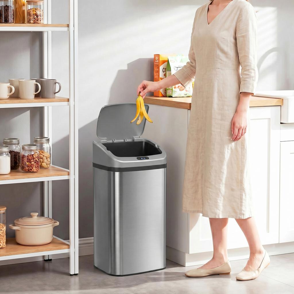 48L Stainless Steel Sensor Bin - Silver-Tone