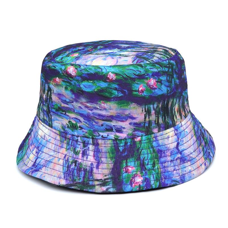 Bucket Hat Women Men Couple Flower Painting Fisherman Cap Sunshade Double  Sided Retro Sun Hat Hip Hop New