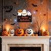 Black Orange Party Props Halloween Ghost Door Sign, Cute Ghosts Wooden Hanging Wreath, Rustic Happy Gift for Friends Welcome Sign Home Wall Farmhouse