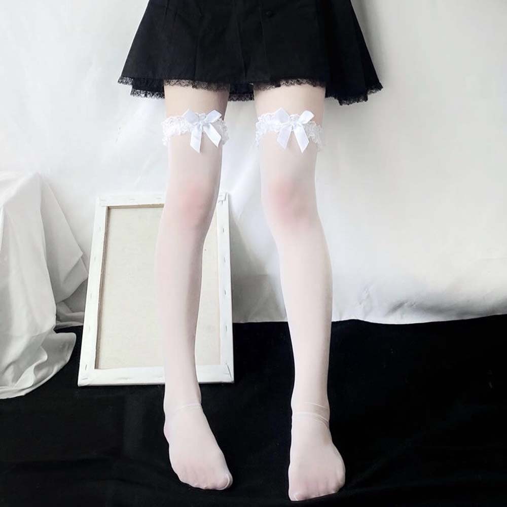 Breathable Transparent Lace Elastic Korean Style Bow Stockings High Knee Socks Polyester Hosiery