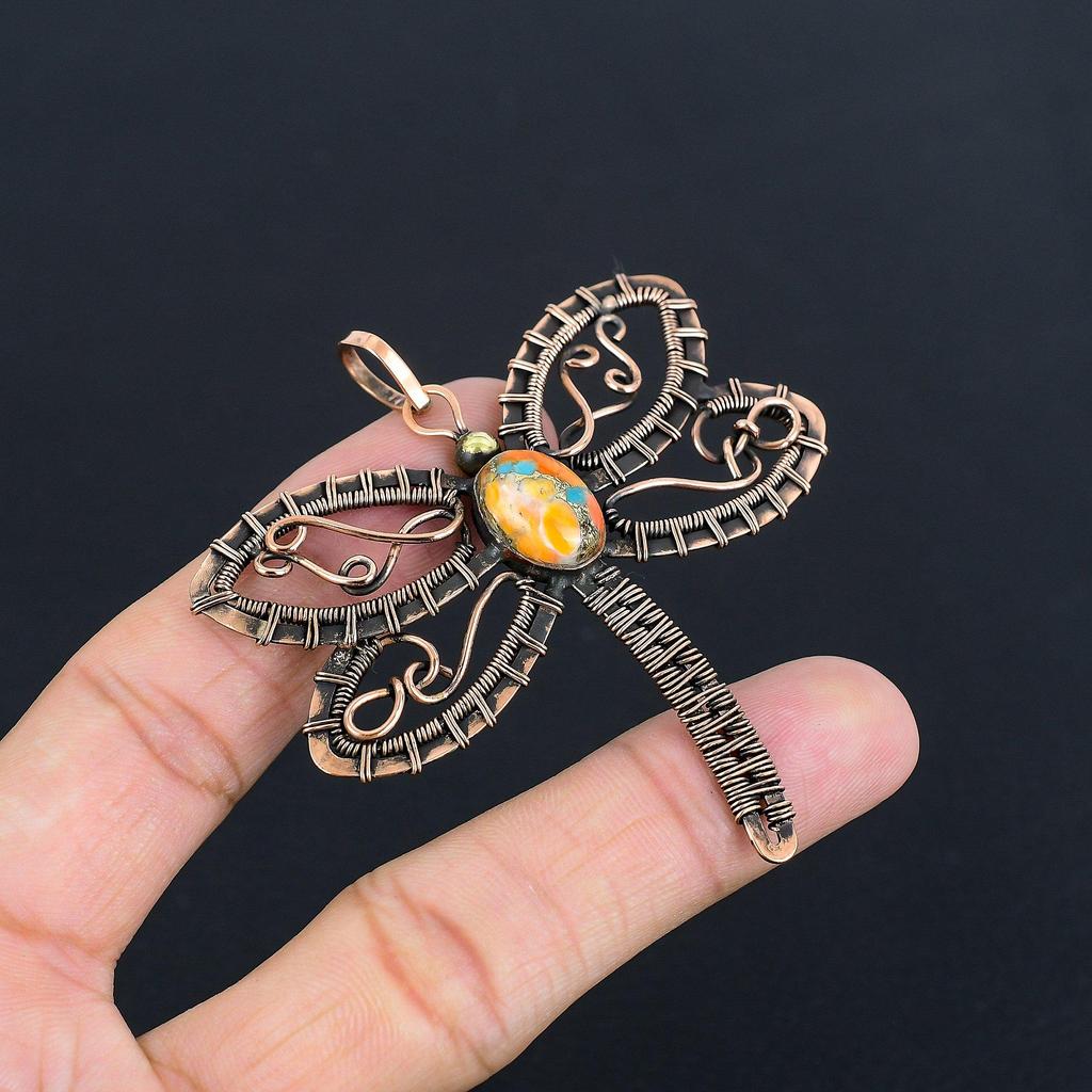 Orange Spiny Oyster Pendant, 999 Copper Wire Wrapped Gemstone Jewelry, Handmade Pendant Amazing Jewelry, Gift For Her