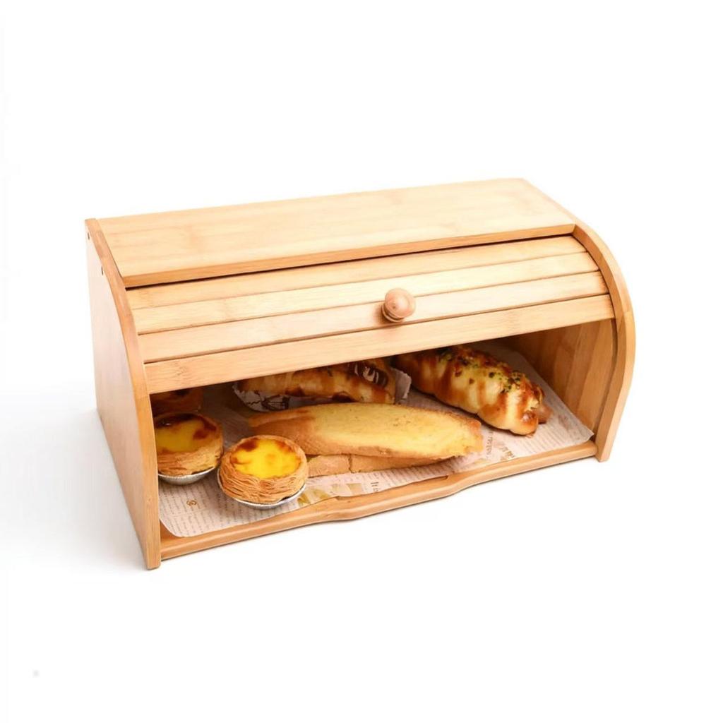 Bamboo Double-Layer Bread Box with Roll-Up Lid