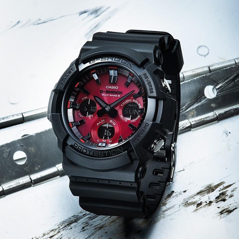 Casio G-SHOCK Series Fashionable Color Contrast Street Classic Pointers Three Eyes Dual Display Sports Waterproof Quartz Movement Resin GAS-100AR-1A