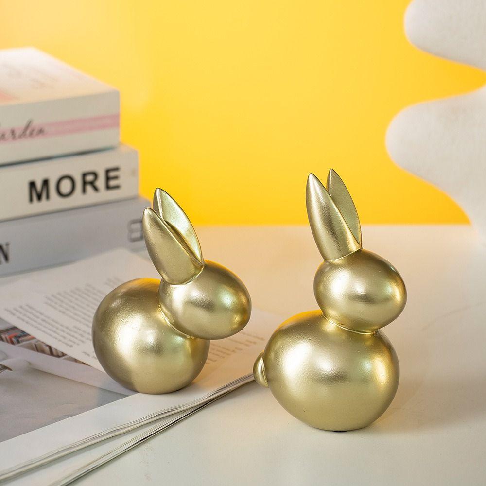 Resin Golden Rabbit Ornament Art Miniatures Figurine Home Decoration Rabbit Statue  Easter