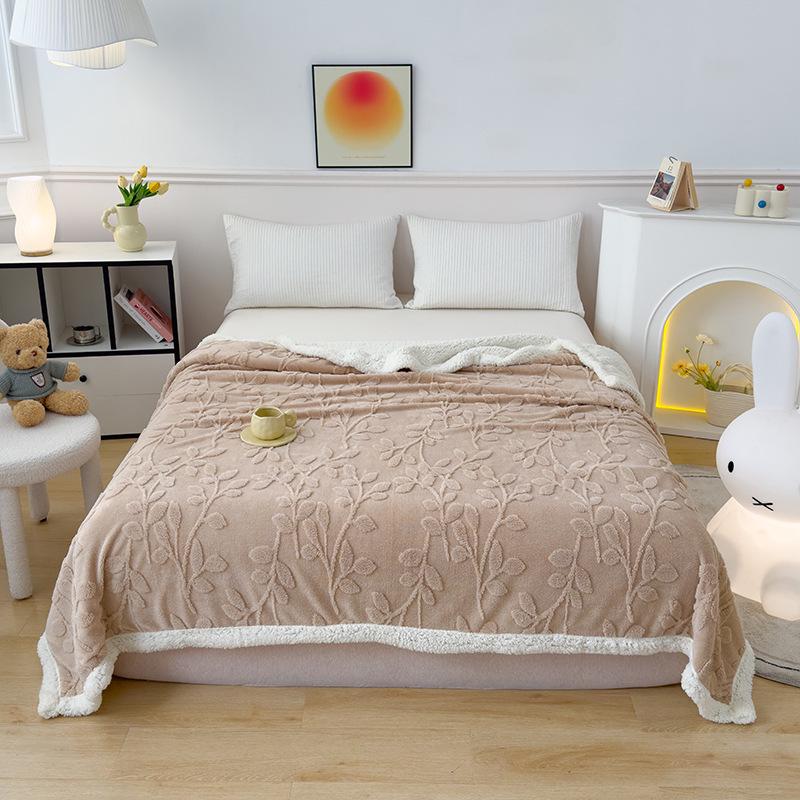 Plush Multi-Functional Solid Color Lucky Tree Jacquard Wool Nap Blanket for Office