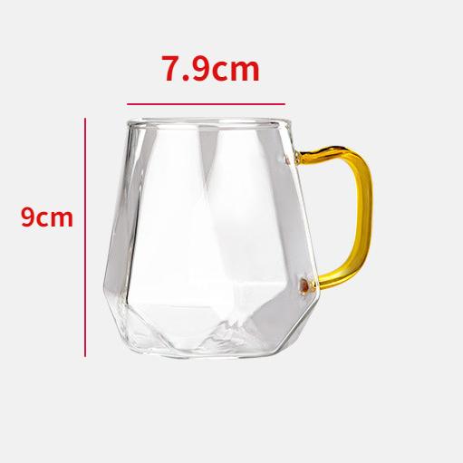 

6pcs/4pcs/2pcs/1pcs Glass Mug Luxurious Diamond Patterned Cold Water Cup with Handle High Borosilicate Transparent Drinking Cups 1pcs