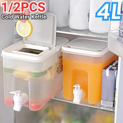 2-1PC Cold Kettle with Faucet 4L Large Capacity Cold Water Pitcher Beverage Dispenser Juice Jug Refrigerator Water Container