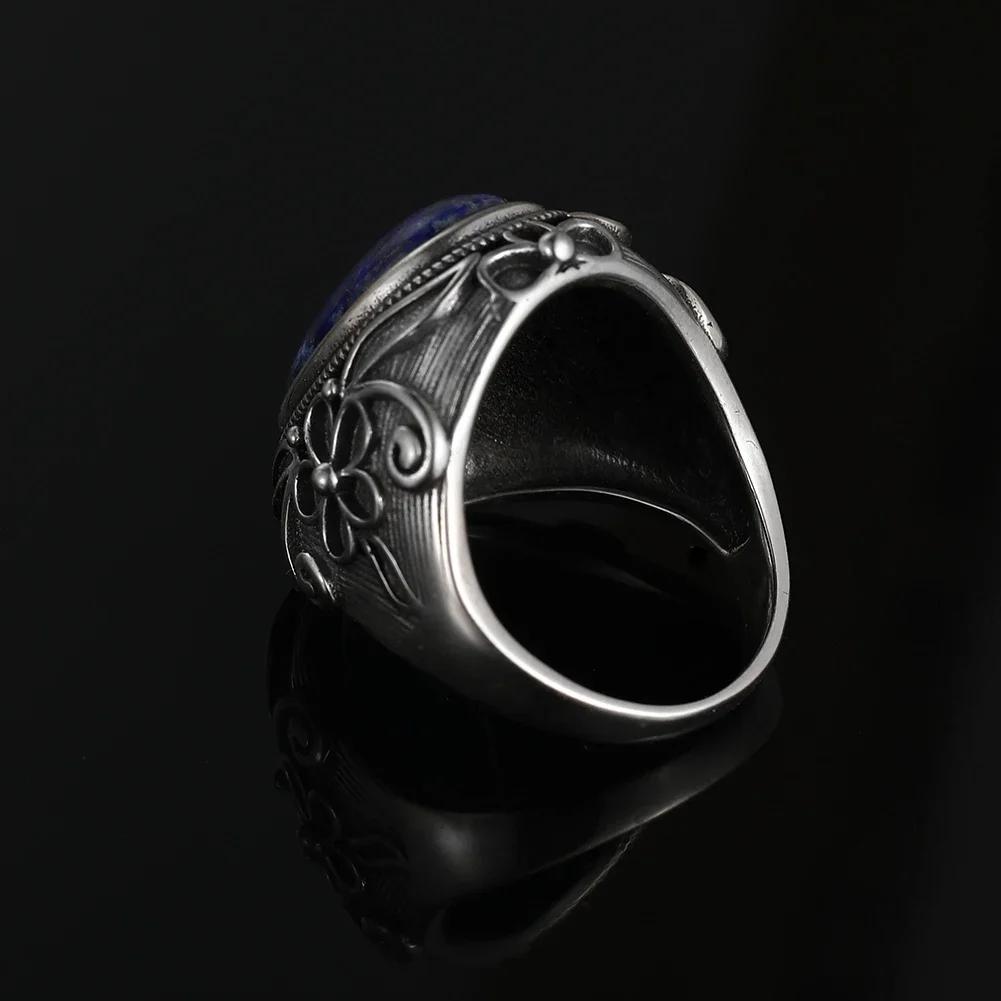High Quality Silver S Ring Natural 11x17MM Oval Lapis Rings for Men Women Party Anniversary Gift Fine