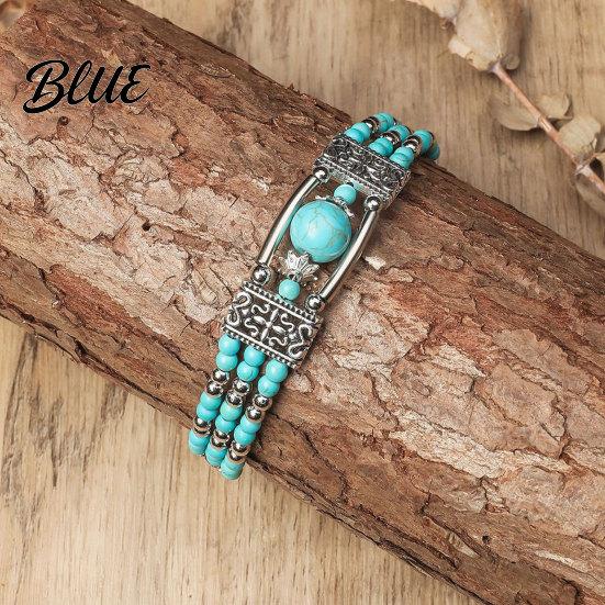 Bangle Women Bangle Adjustable Chain Length Bracelet Feather Pendant Turquoise