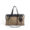 Large capacity oblique span women's bag new canvas and cowhide niche underarm shoulder bag fashionable versatile commuter handbag