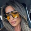 Luxury Sunglasses Women Metal Frame Classic Pilot Sun Glasses Men Cool Big Black Yellow Lens Eyewear New Trendy Shades