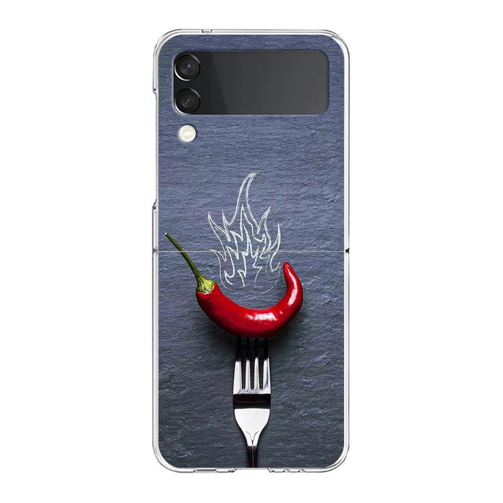Phone Cover For Samsung Galaxy Z Flip 6 5 4 Case Transparent For Samsung Z Flip 3 Hard PC Foldable Shell Chili Red Capas Bags