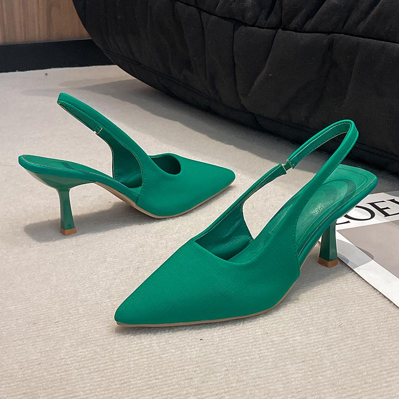 Новые летние женские босоножки на высоком каблуке Модные закрытые на пальцах Слингбэки Мюли Туфли Элегантные женские Туфли-лодочки Надень и иди 35 зелёный 2860₽