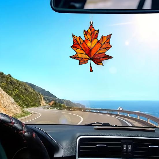 Lønneblad Solfanger Hengende Dekorasjon Thanksgiving Dag Høst Farget Glass 2D Flat Akrylglass Vindu Vegghengende Skilt Ornament